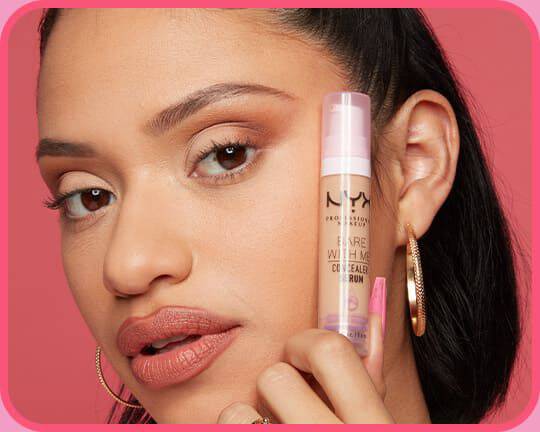 NYX Professional Makeup tutorial showing under-eye concealer placement with NYX Professional Makeup Bare With Me Concealer Serum to brighten the face