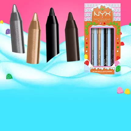 Zestaw kredek do oczu NYX Professional Makeup w świątecznym opakowaniu.