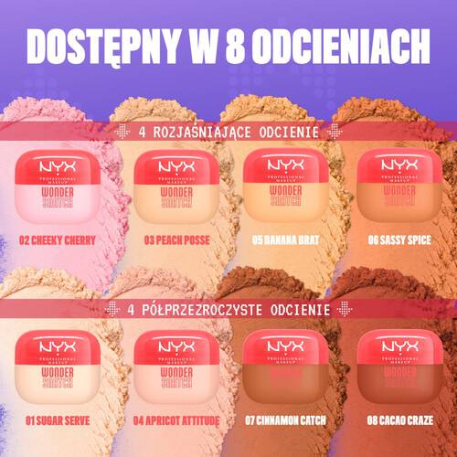 WOnder Snatch NYX PM wygładzający puder do twarzy w roznych odcieniach