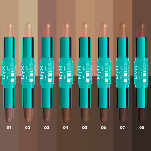 Prezentacja wszystkich odcieni sztyftu do konturowania NYX PM Wonder Stick Dual