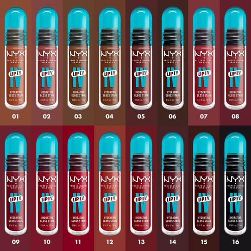 Odcienie błyszczyka Lip IV Hydrating Gloss Stain NYX Professional Makeup