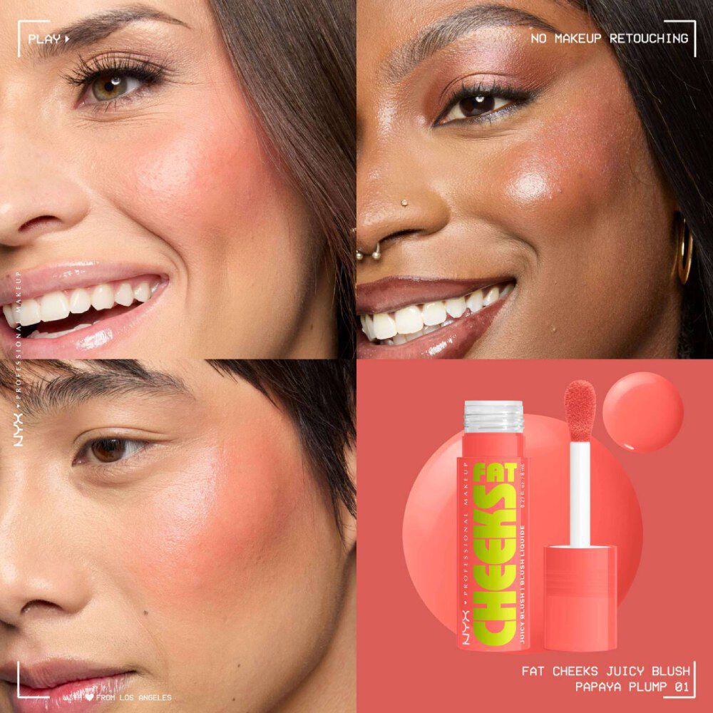 Roż do policzkow NYX PM Fat Cheeks w odcieniu Papaya Plump 01 na rożnych typach karnacji