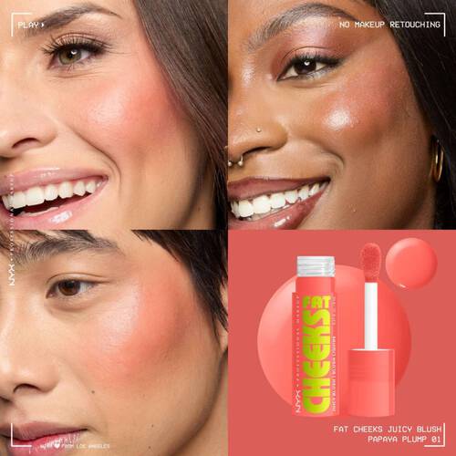 Roż do policzkow NYX PM Fat Cheeks w odcieniu Papaya Plump 01 na rożnych typach karnacji