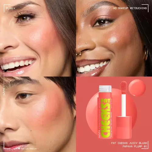 Roż do policzkow NYX PM Fat Cheeks w odcieniu Papaya Plump 01 na rożnych typach karnacji