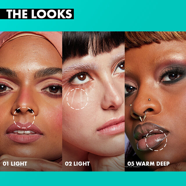 ” z przyciskiem „Shop”, po prawej produkty na fioletowym postumencie.