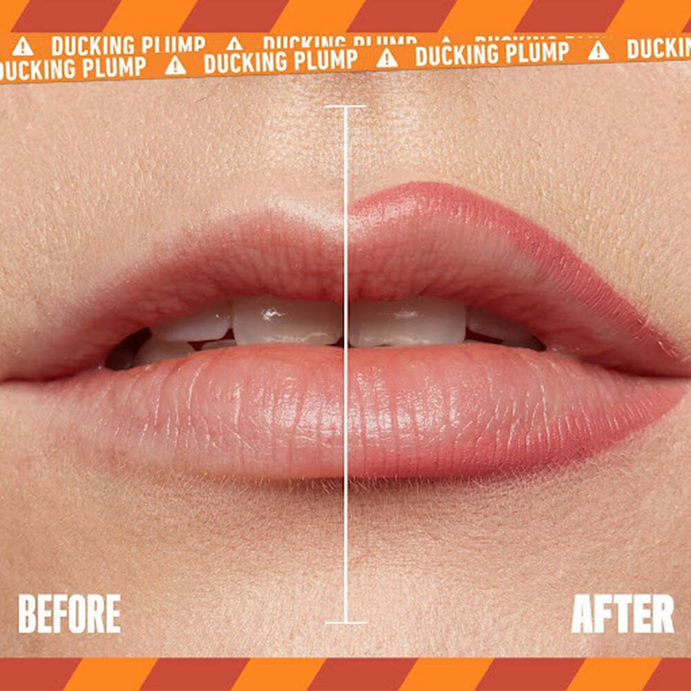 Usta przed i po użyciu konturowki do ust Duck Plump od NYX PM.