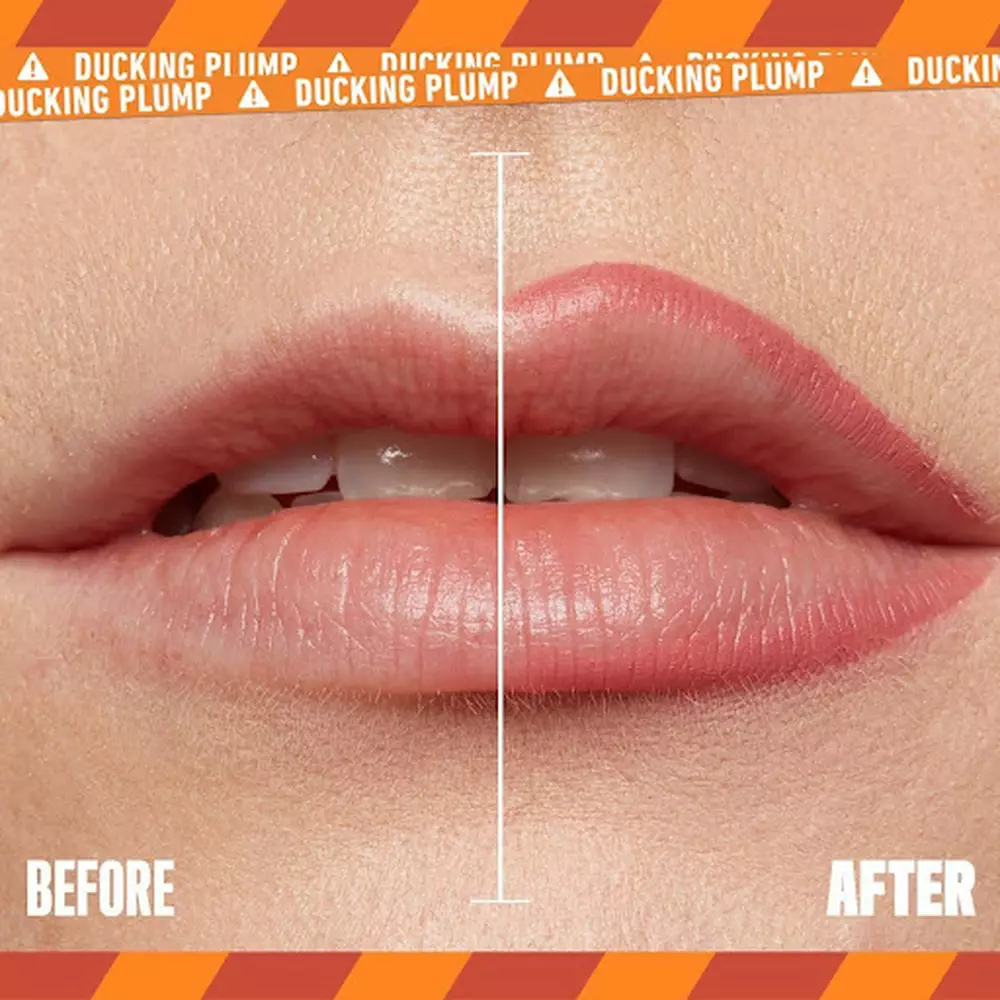 Usta przed i po użyciu konturowki do ust Duck Plump od NYX PM.