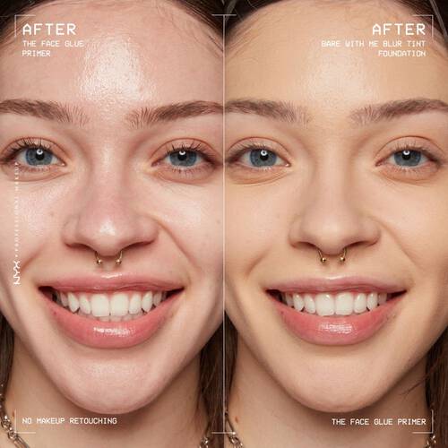 Efekt przed i po aplikacji korektora Bare With Me Korektor z Serum NYX Professional Makeup