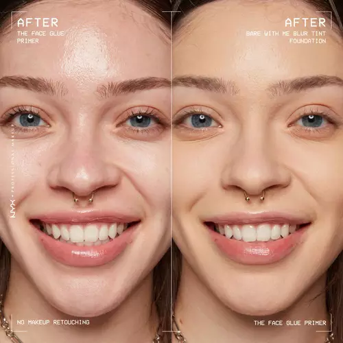 Efekt przed i po aplikacji korektora Bare With Me Korektor z Serum NYX Professional Makeup