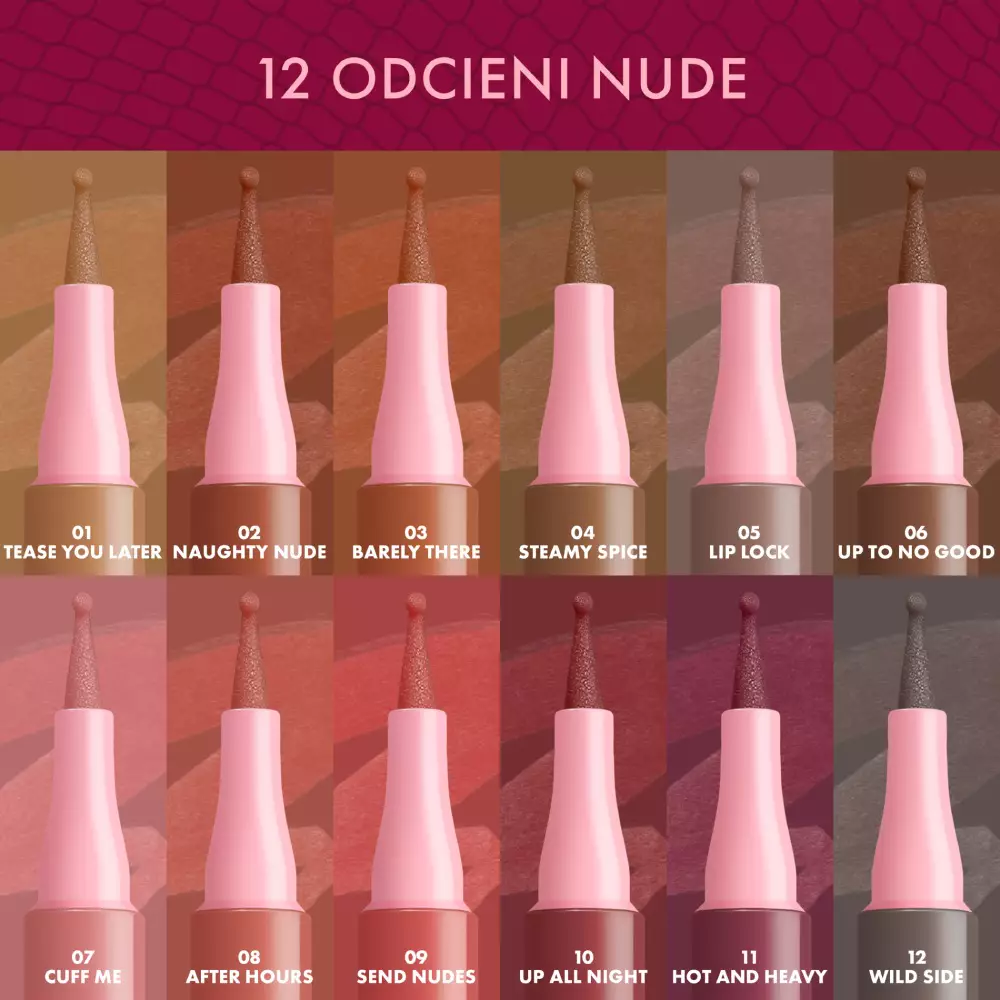 NYX PM Lip Lingerie Lip Liner Stain – zdjęcie przedstawiające 12 odcieni nude