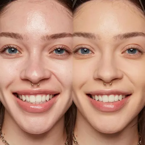 Efekt przed i po aplikacji bazy pod makijaż The Face Glue NYX Professional Makeup