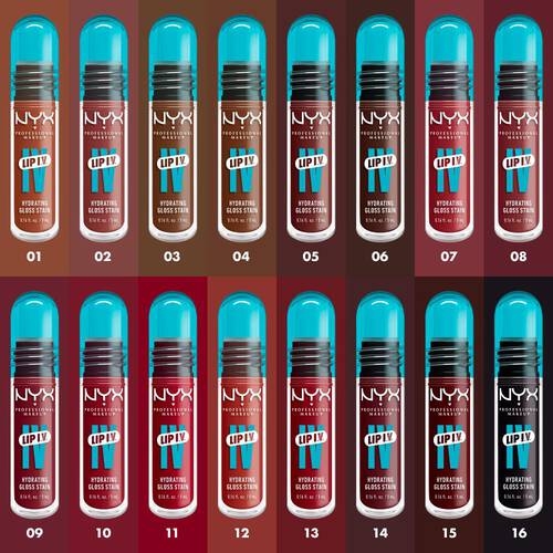Odcienie nawilżająco-pigmentującego błyszczyka Lip IV Hydrating Gloss Stain od NYX Professional Makeup