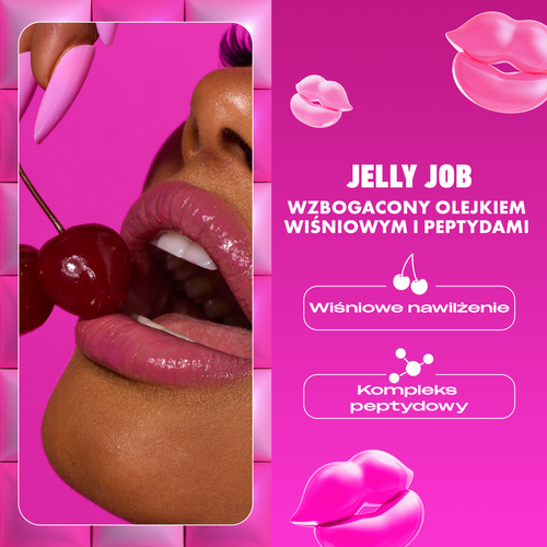Twarz kobiety z ustami pomalowanymi błyszczykiem do ust NYX PM Jelly Job w 