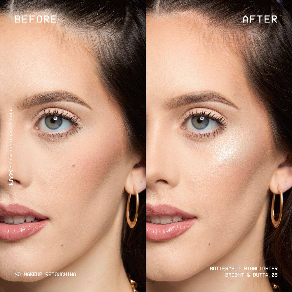 Efekt rozświetlacza do twarzy Buttermelt Highlighter NYX Professional Makeup odcień 5 Bright & Butta Light Champagne