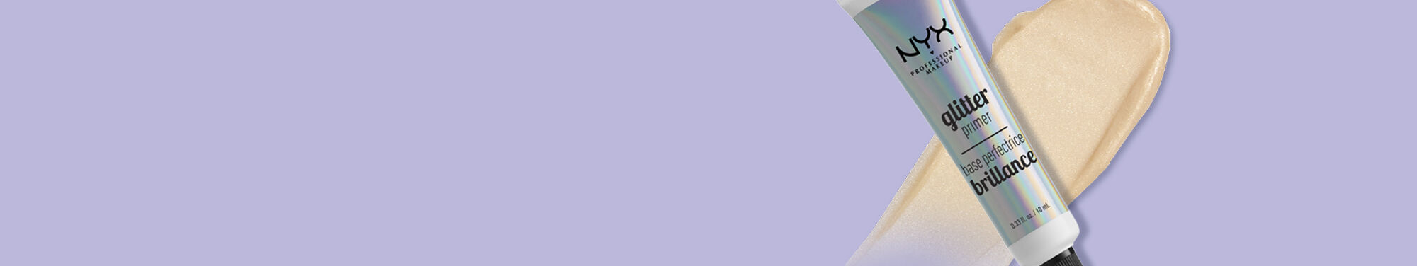 Fragment opakowania kosmetyku na fioletowym tle.