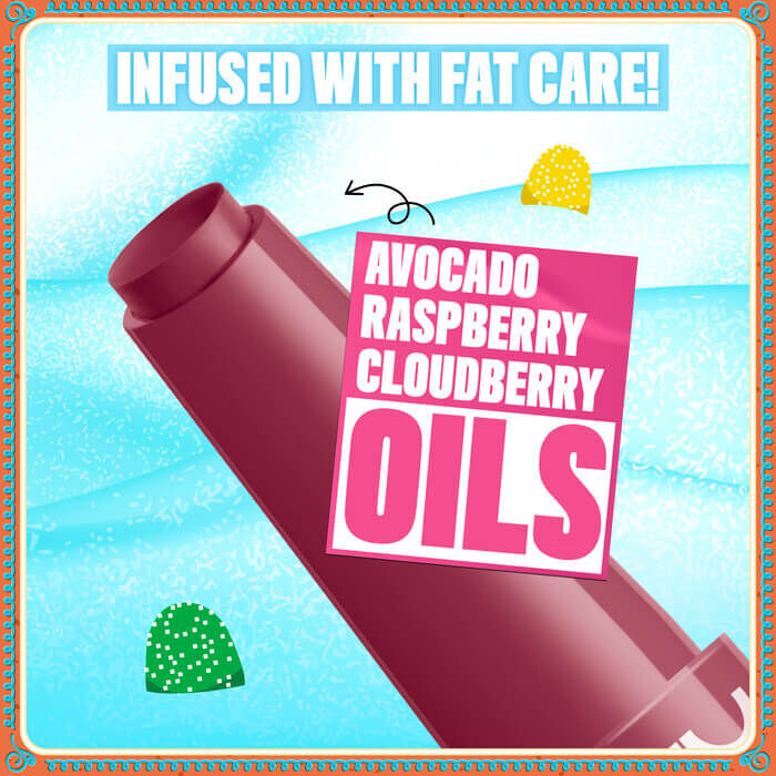 zbliżenie na aplikator produktu na jasnoniebieskim tle. Tekst podkreśla kluczowe składniki: "AWOKADO", "MALINA", "OLEJKI Z MOROSZKI".