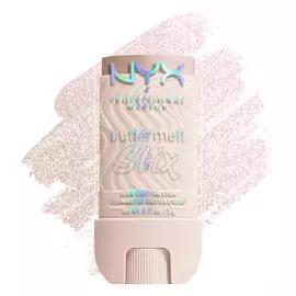 Buttermelt Stix packshot solider show on top of product swatch in shade 01 Big Melt Energy